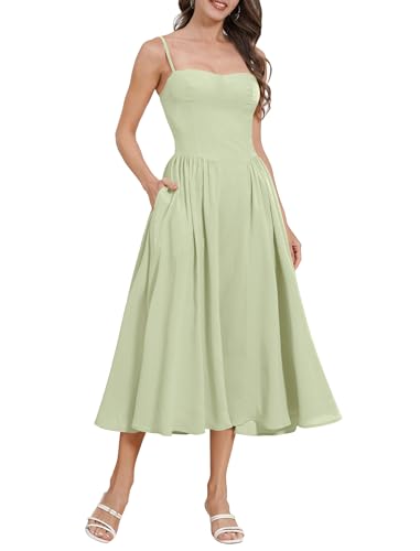 ABEHIK Women Corset Midi Dress Bustier Sundress Flowy Pleated